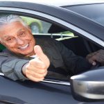 Are you an older driver who has lost his or her licence? Old man car driver in vehicle. Transportation insurance concept